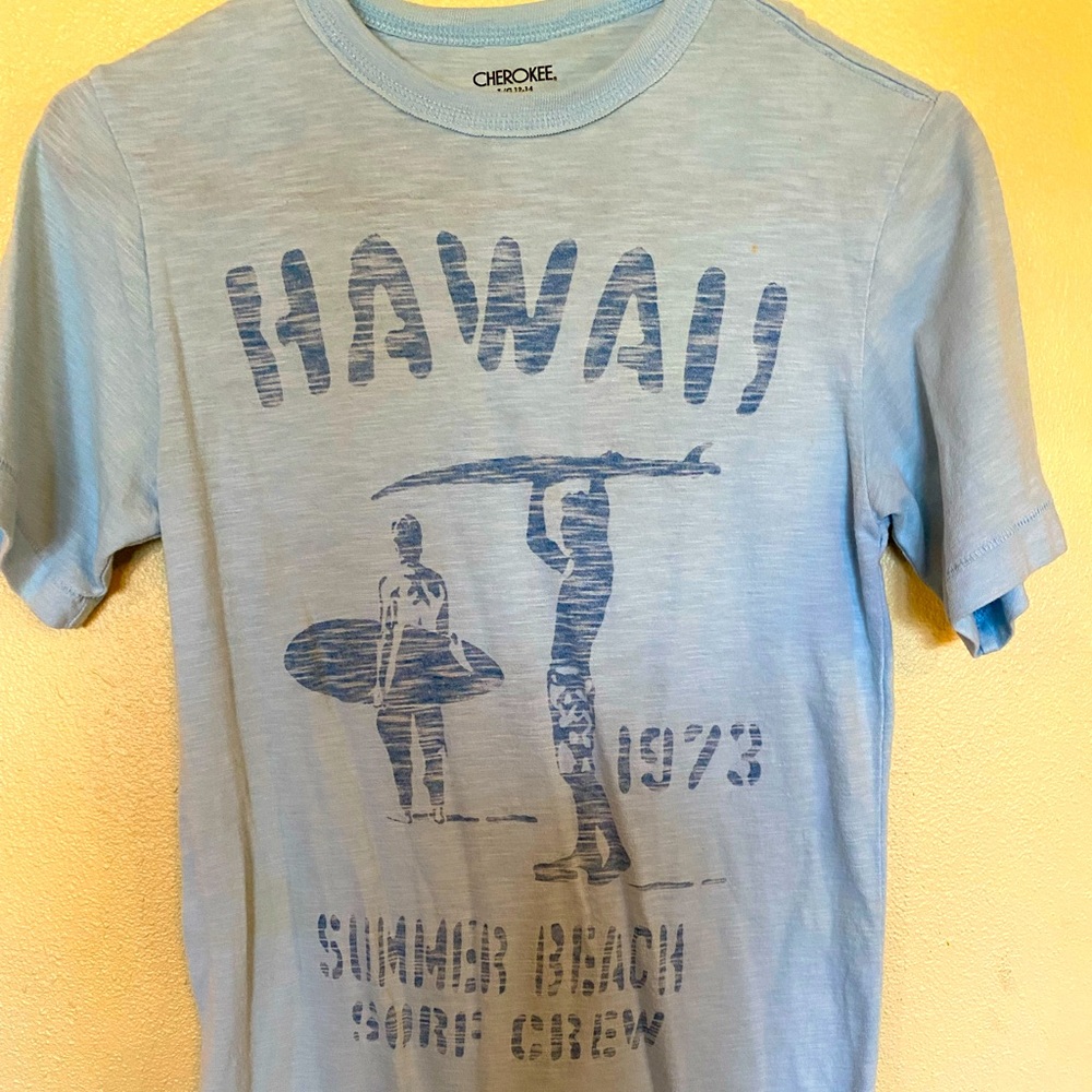 CHEROKEE boys large 12/14 light blue surfer tee